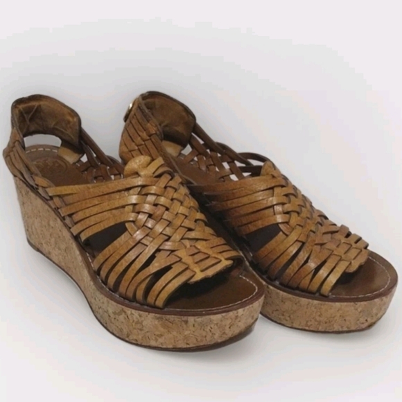 Tory Burch Killiam Leather Woven Cork Wedge Sandals US 7.5 - Picture 3 of 15
